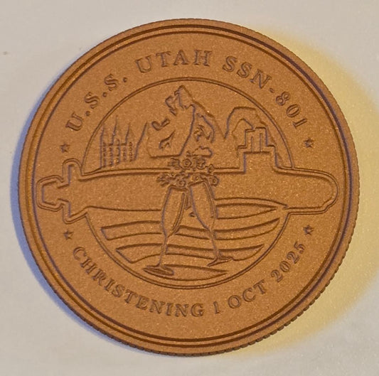 USS Utah SSN 801 Commissioning Committee Christening Challenge Coin