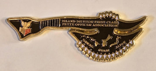 Decorative emblem with text and symbols on a beige background